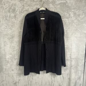 Vintage J Jill Suede Leather Patch Wool Sweater SZ L Indie Grunge Boho Western